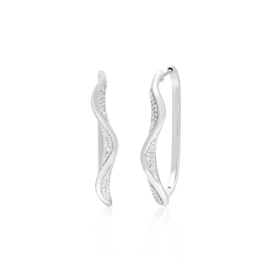 Wavy Hoop Earrings with Side Diamonds